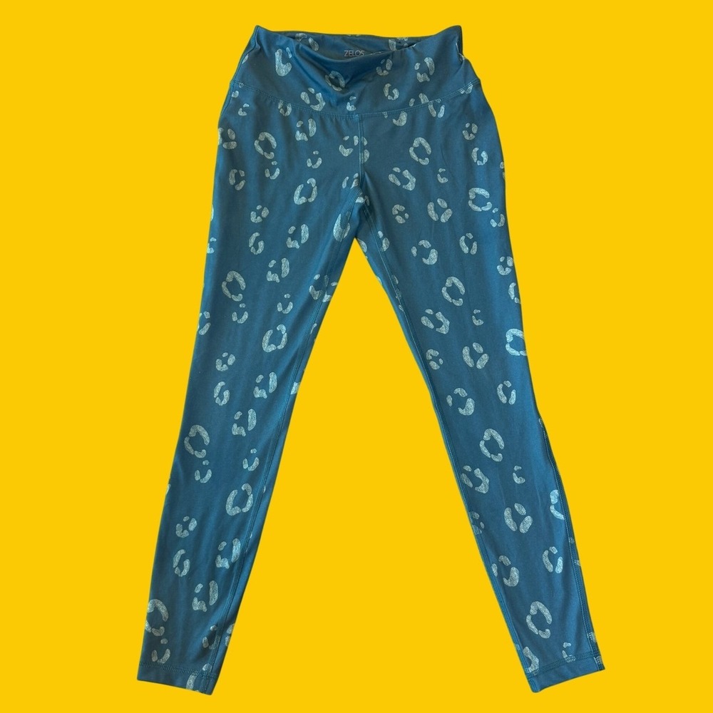 Zelos High Waisted Leopard Print Leggings S Teal Blue Athletic Activewear